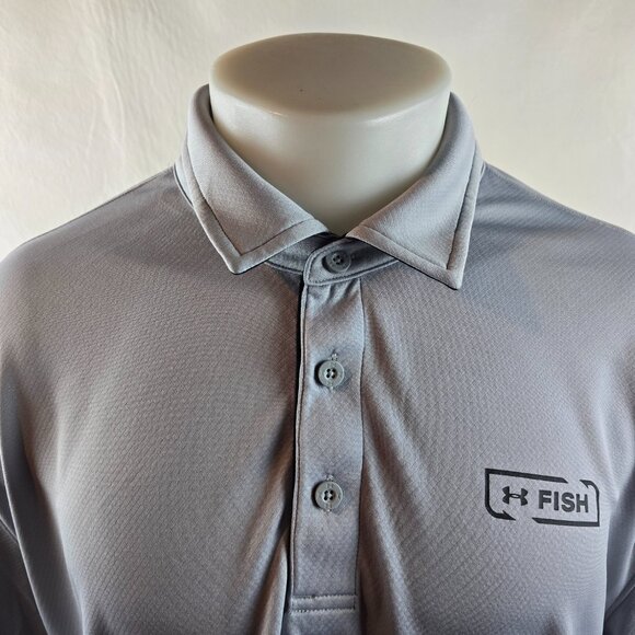 Under Armour Shirt Mens 2XL Gray HeatGear Polo Fish Loose Fit Performance Golf - Picture 2 of 7